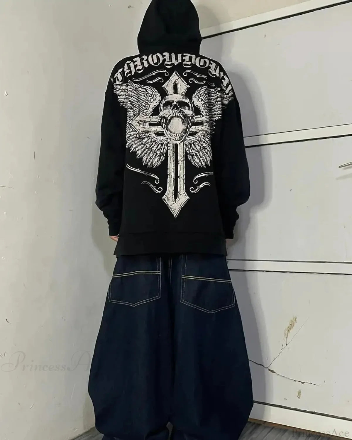 Distress Vintage Gothic Skull Hoodie