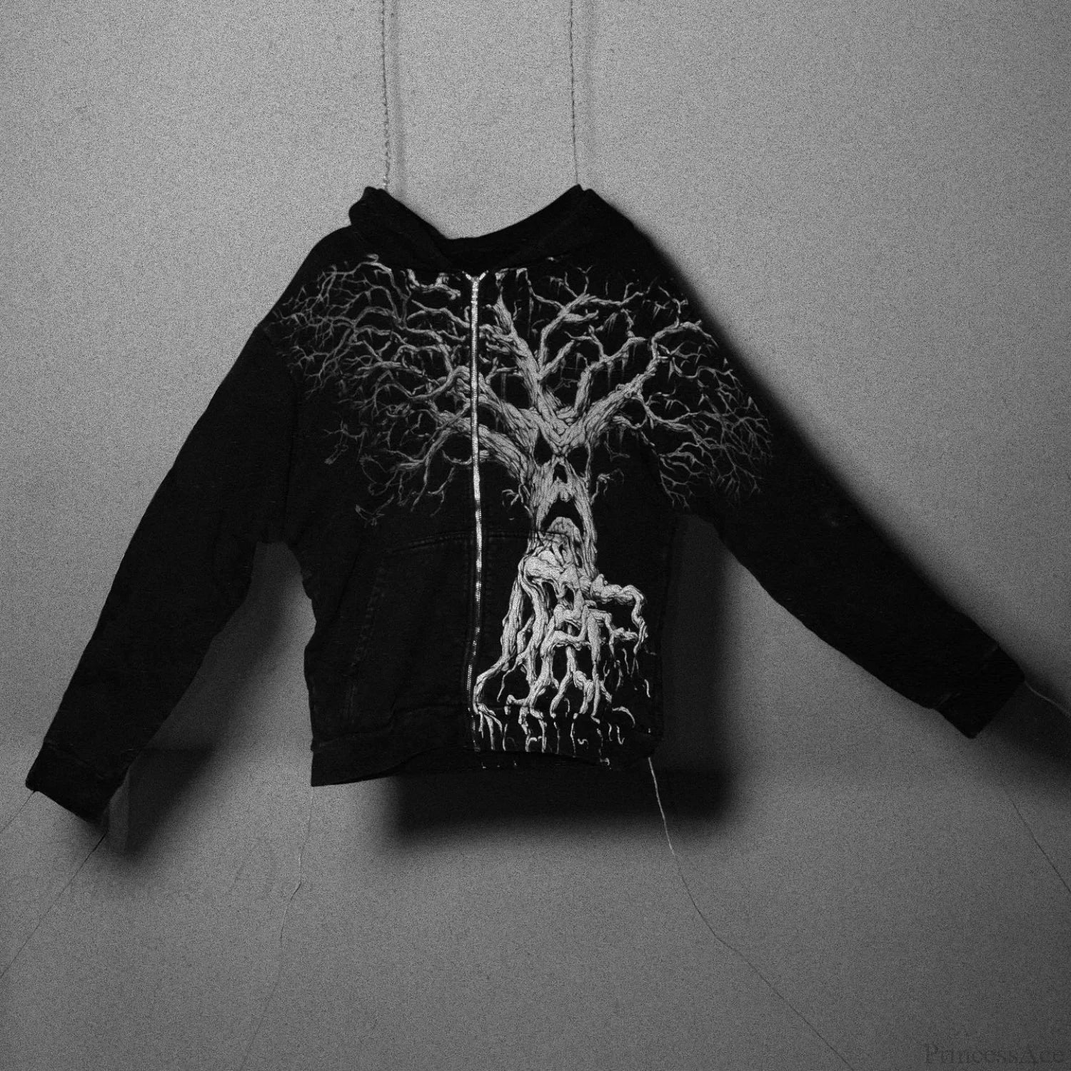 Distress Y2K Gothic Skull Hoodie