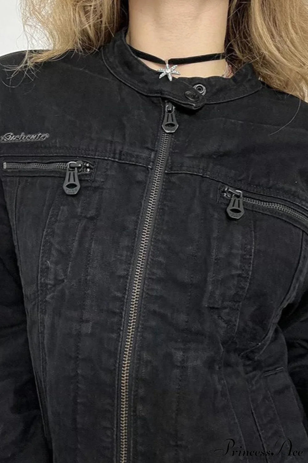 Distressed Black Denim Retro Casual Long-Sleeve Jacket