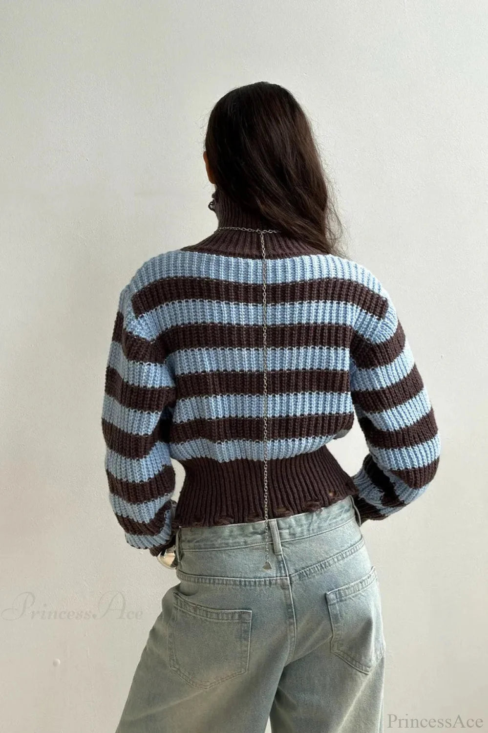 Distressed Color Block Striped Zip Cardigan