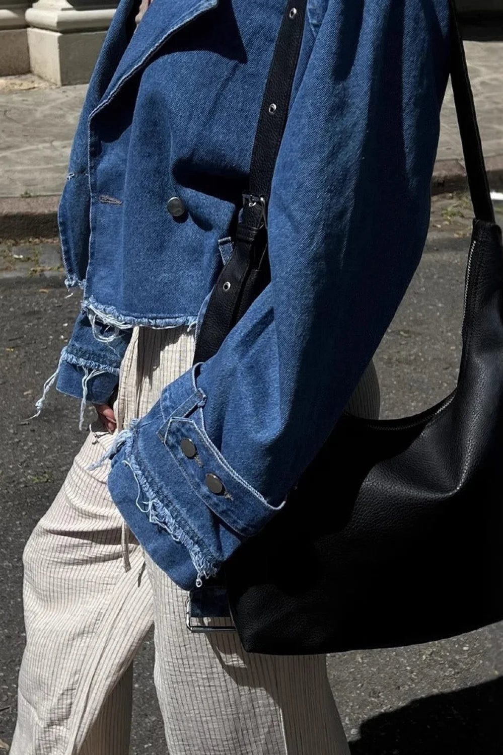 Distressed Lapel Denim Chic Jacket