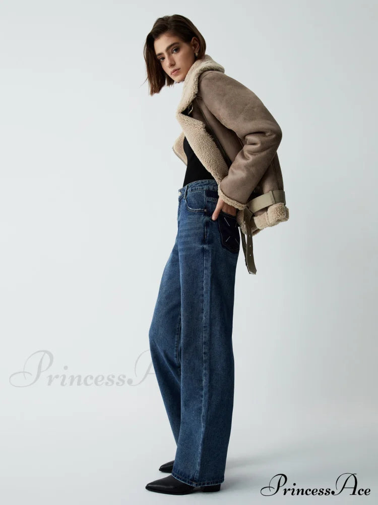 Distressed Leather Graceful Fleece Aviator Jacket Jackets