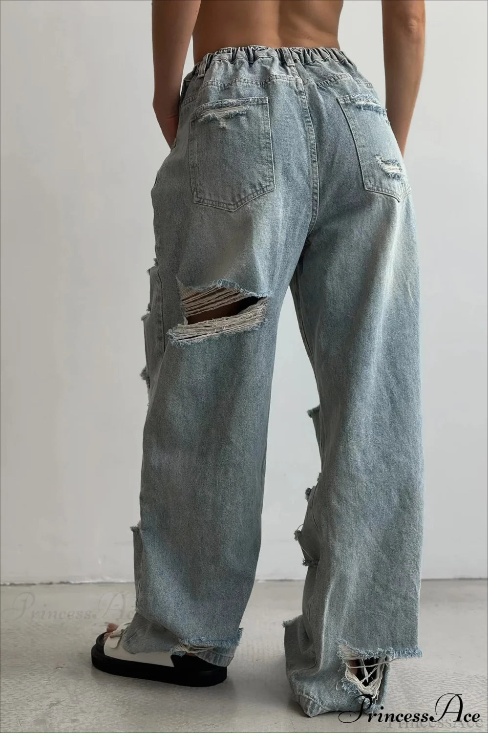 Distressed Washed Floor Length Street Jeans