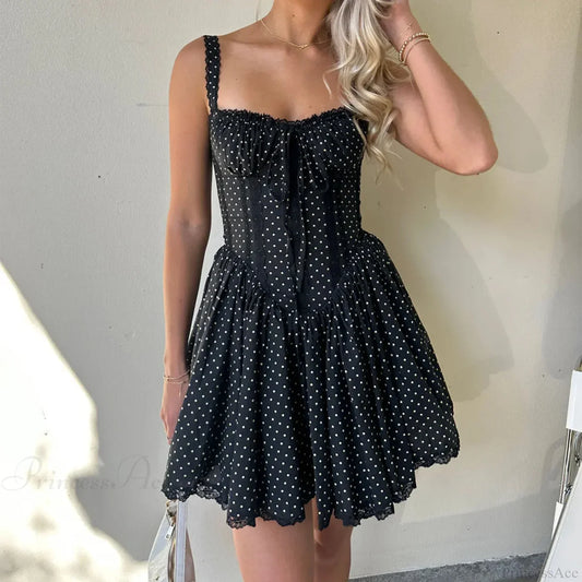 Dot Print Corset Mini Dress Black / S minidress-250223