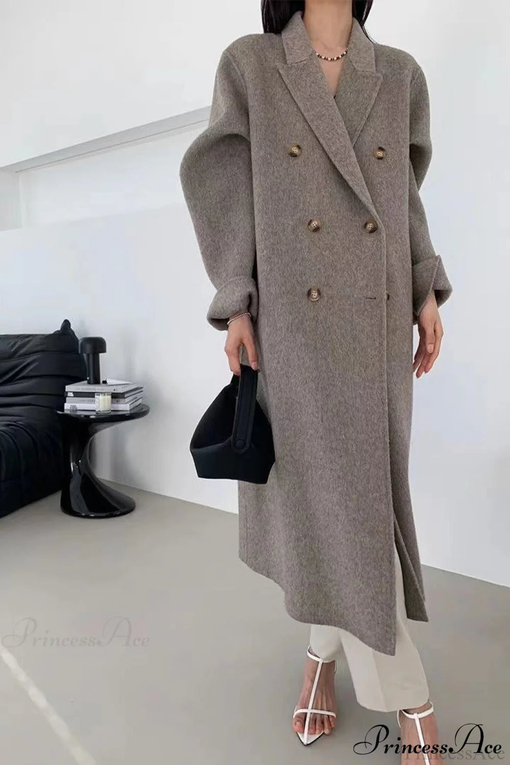 Double-Breasted Reversible Wool Long Oversized Overcoat