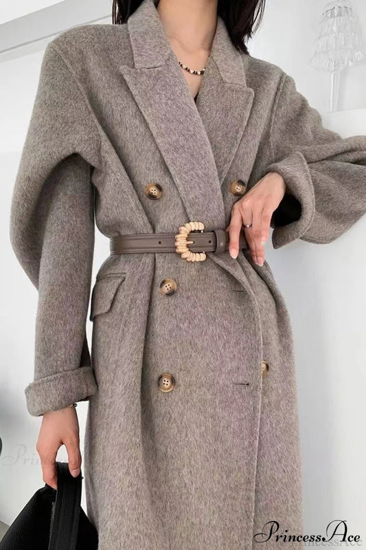 Double-Breasted Reversible Wool Long Oversized Overcoat