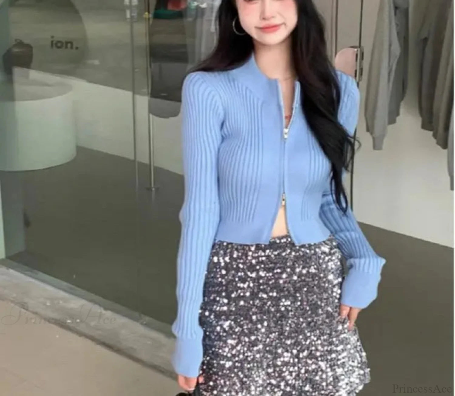 Double-Headed Zipper High Quality Knitted Cardigan Coat cardiagn-250126