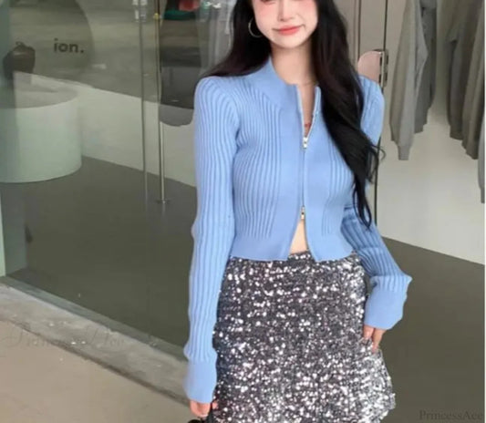 Double-Headed Zipper High Quality Knitted Cardigan Coat cardiagn-250126