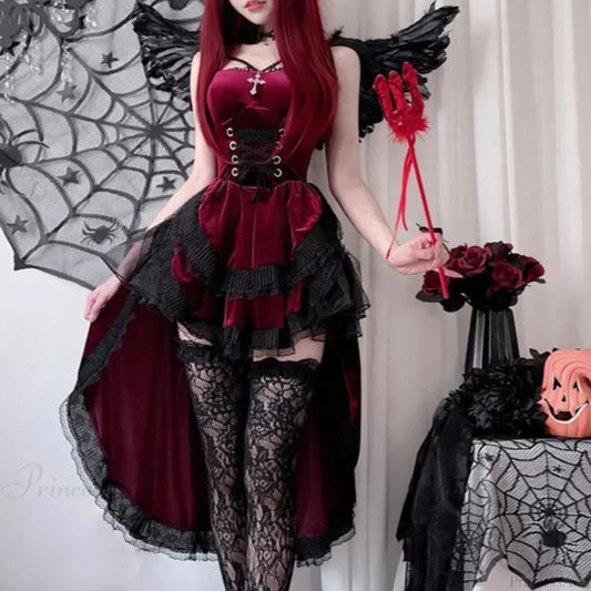 Dovetail Halter Sorceress Gothic Midi Garment Red Dress / S