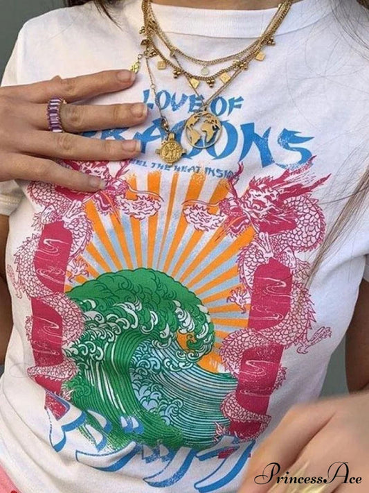 Haut court moulant tendance à imprimé dragon et dos nu