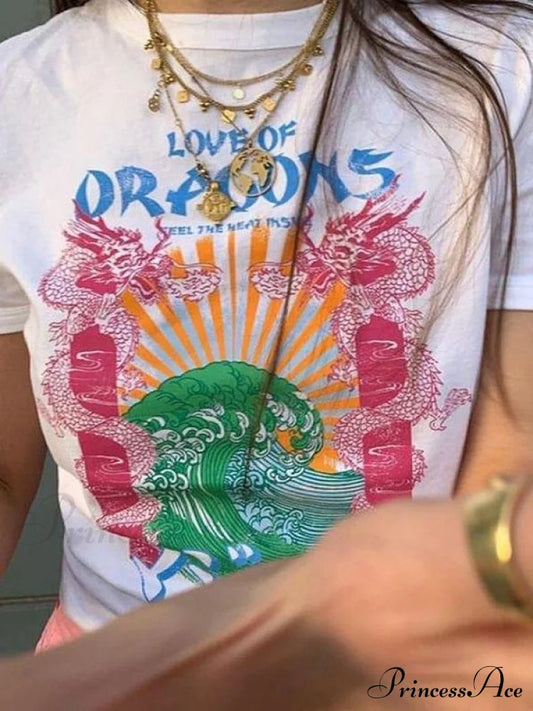 Haut court moulant tendance à imprimé dragon et dos nu