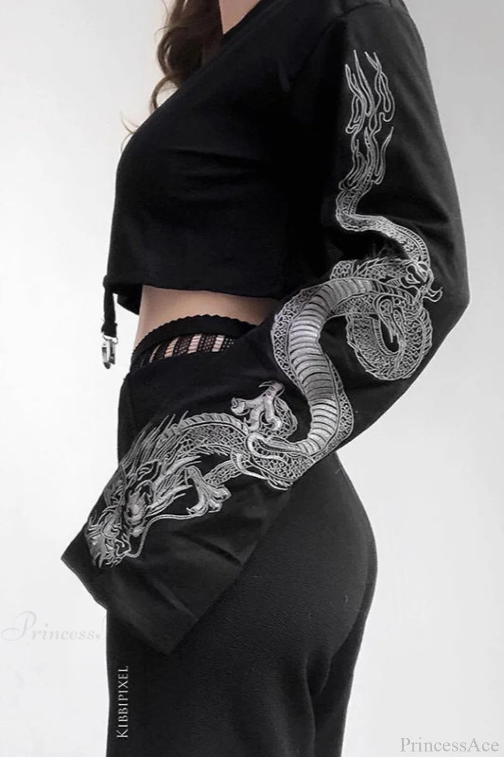 Dragon Print Cropped Hip Hop Hoodie