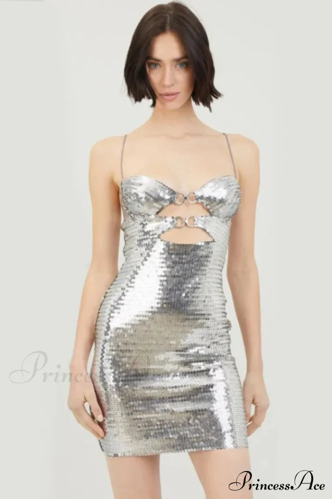 Draped Bra Mini Dress Graceful With Double Metal Ring