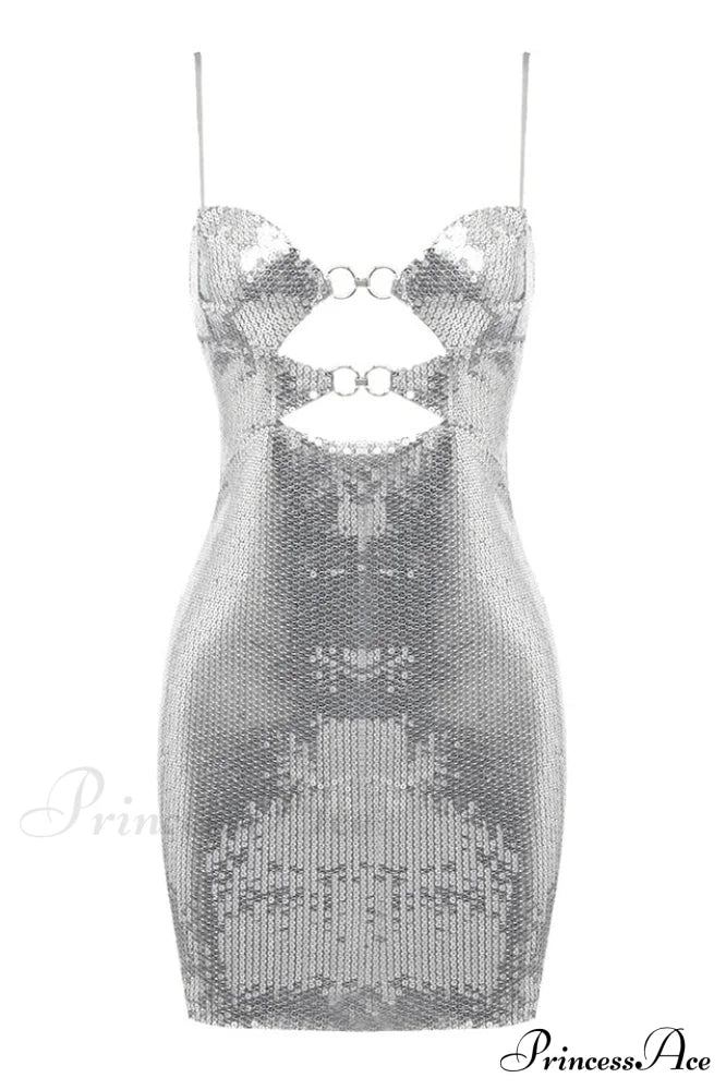 Draped Bra Mini Dress Graceful With Double Metal Ring Xs / Silver