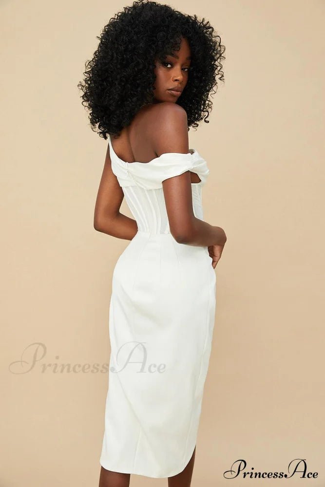 Draped Diva One-Shoulder Charming Corset Bodycon Midi Dress Dresses