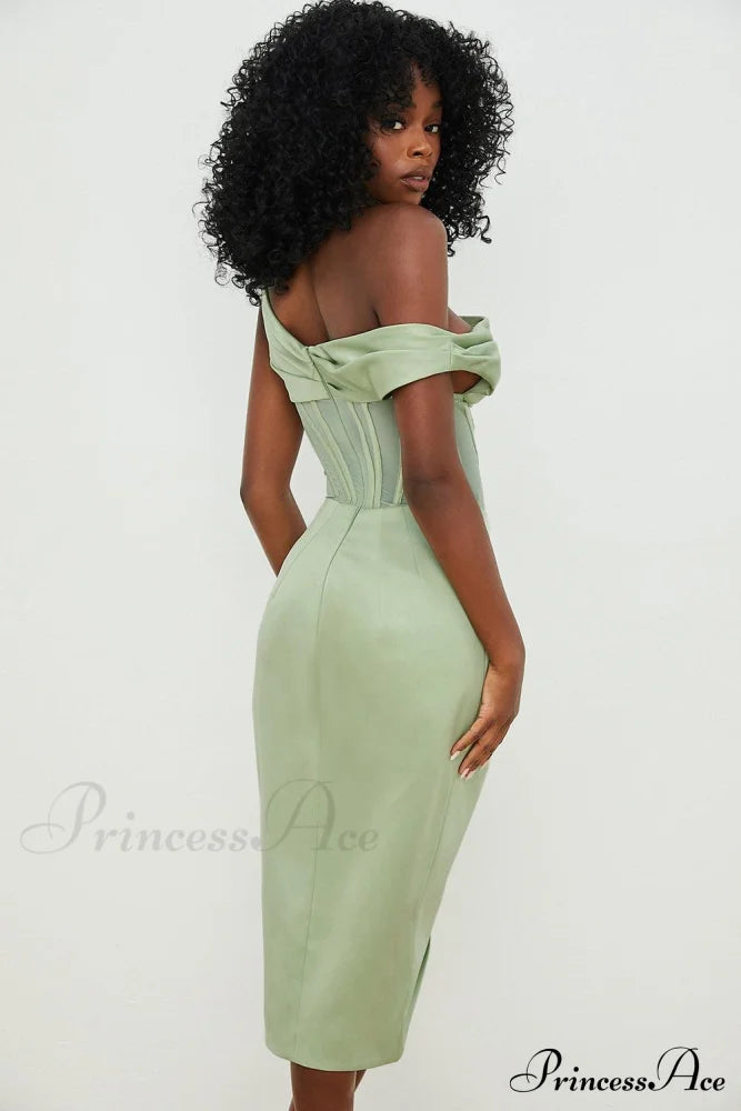 Draped Diva One-Shoulder Charming Corset Bodycon Midi Dress L / White Dresses