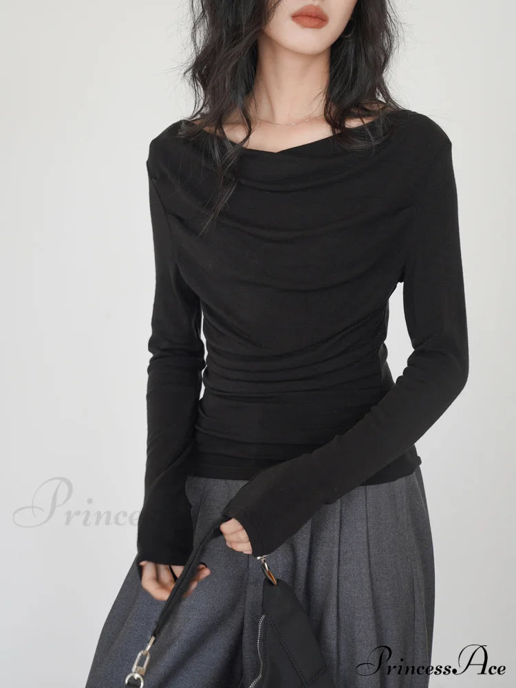 Draped Long Graceful Sleeve Slinky Shirt Black / Xs T-Shirts
