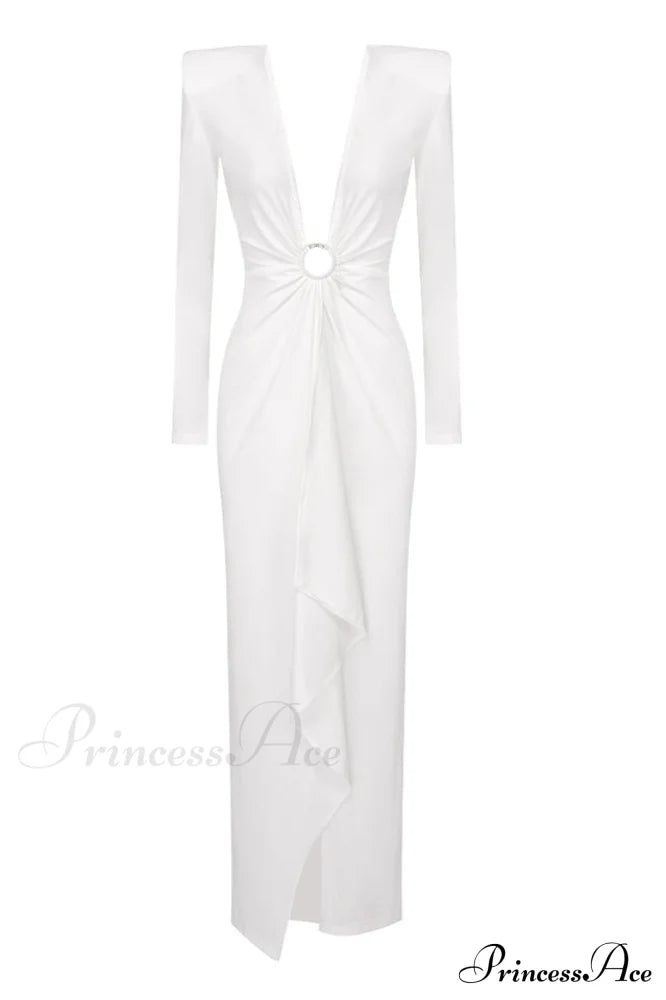 Draped Ring Detailed Deep V Neck Dress | Dress In Beauty