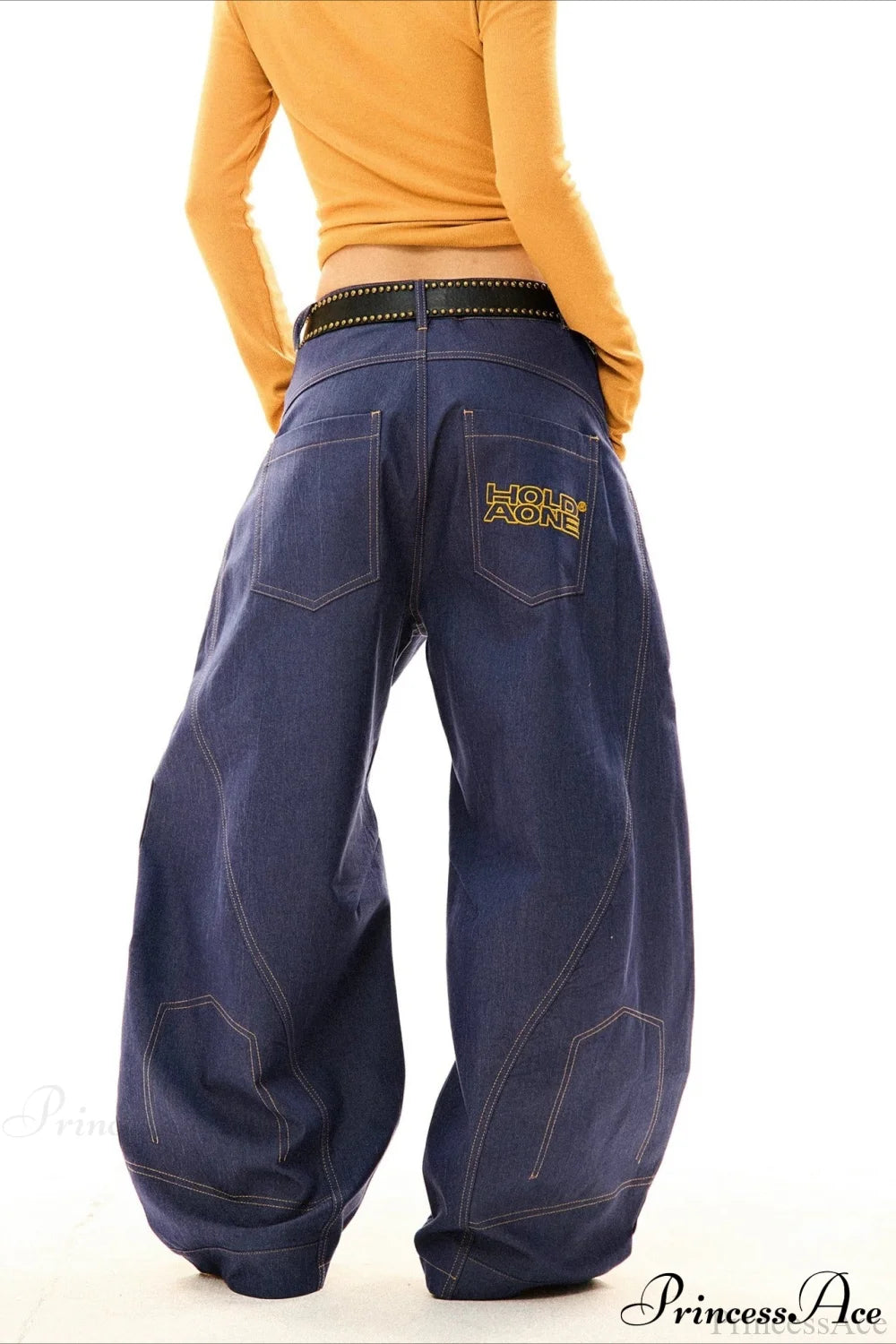 Drapey Curved Wide-Leg Floor-Length Jeans Blue / S