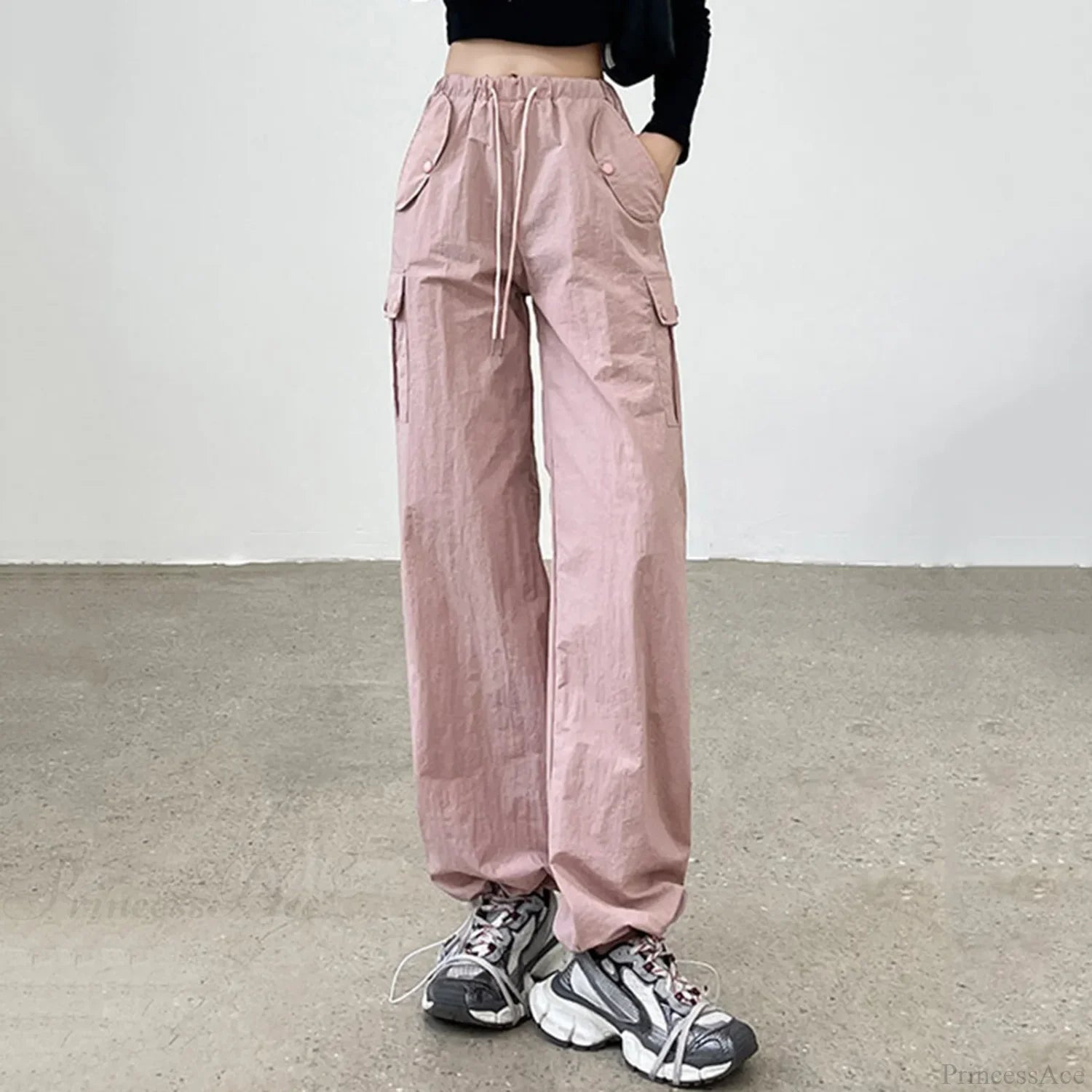Drawstring Bound Feet Slim Fit Jogger Pants Pink / S