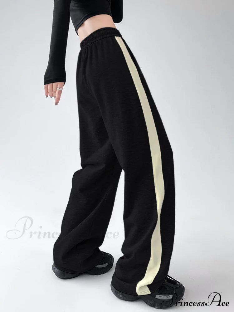 Drawstring Contrast Trim Trendy Wide Leg Sweatpants
