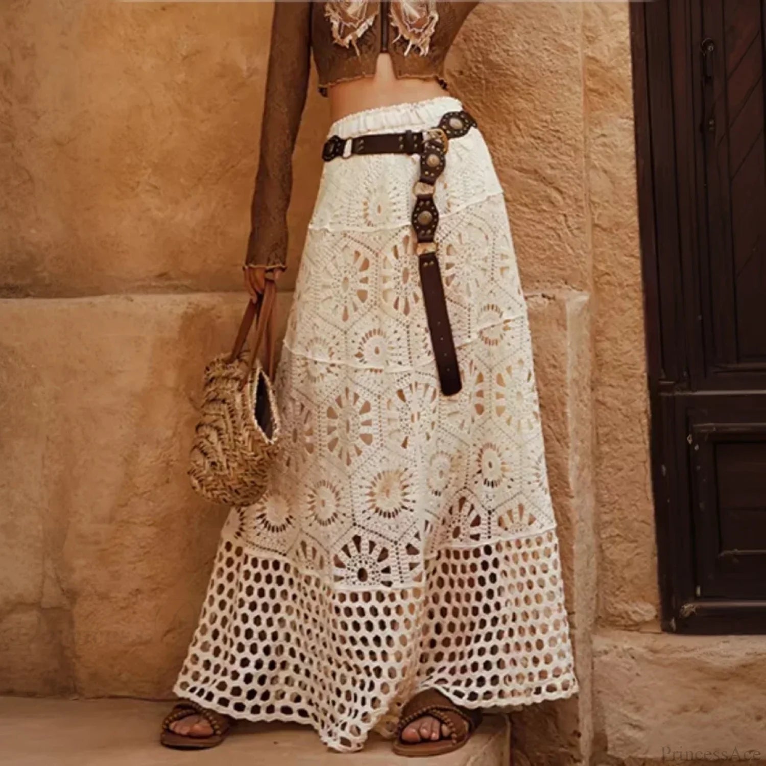 Drawstring Crochet Knitted Skirt APRICOT / One Size skirts-250223