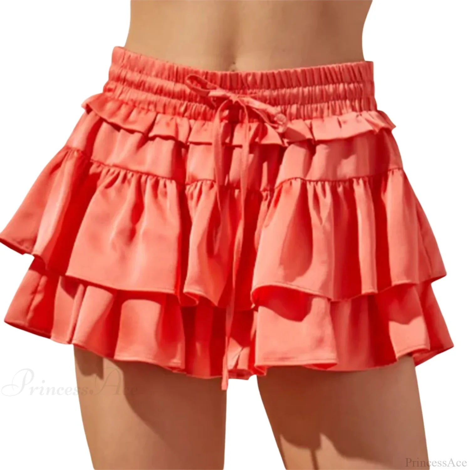 Drawstring Layered Ruffles Skirt Orange / S skirts-250223