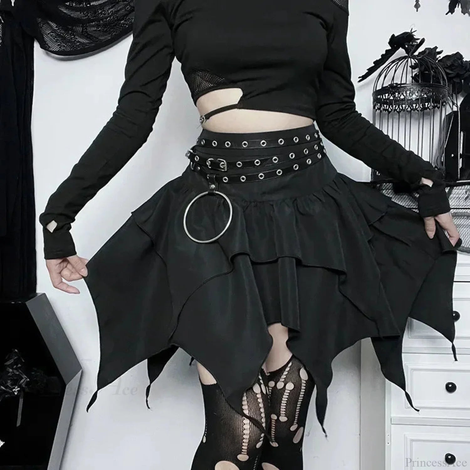 Drawstring Mini Skirt black / XS