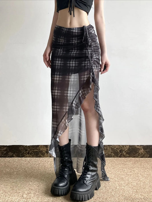 Drawstring Transparent Skirt Black / S