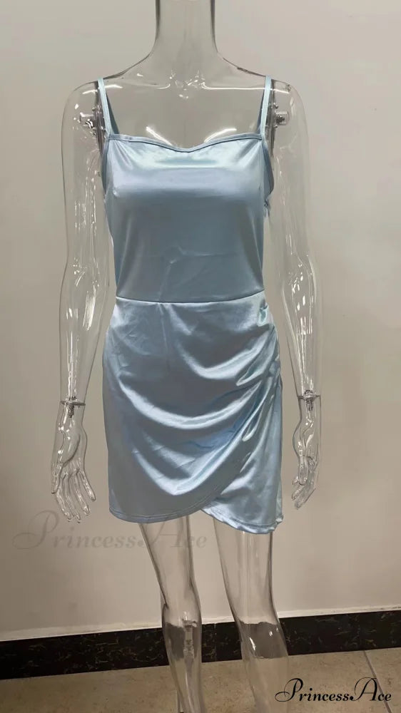 Dreamy In Satin Charming Ruched Mini Dress Blue / S Club Dresses