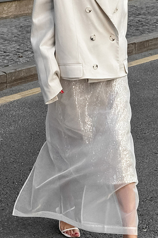 Jupe longue fendue taille haute blanche