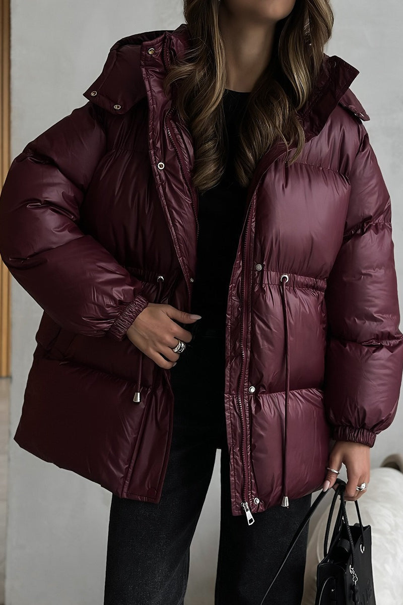 Adjustable Drawstring Hooded Puffer Jacket