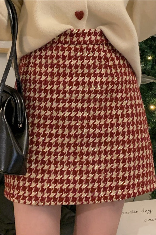 Red Plaid High Waist Skirt