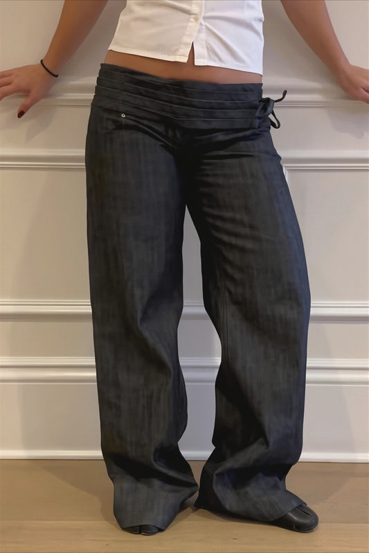 Drawstring Ruched Wide Leg Jeans