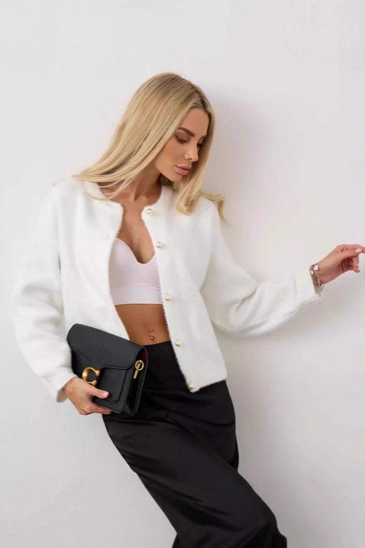 White Button Front Cardigan White / One Size