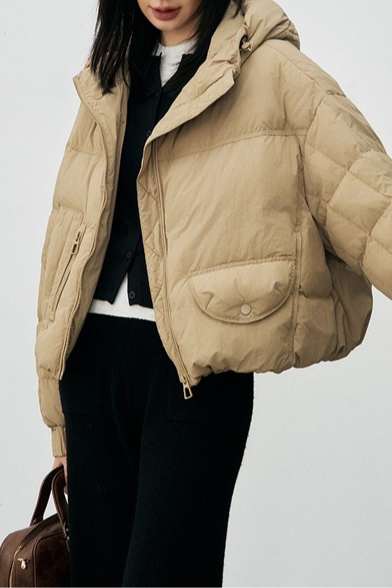 Cropped Relaxed Fit Puffer Jacket S / Khaki