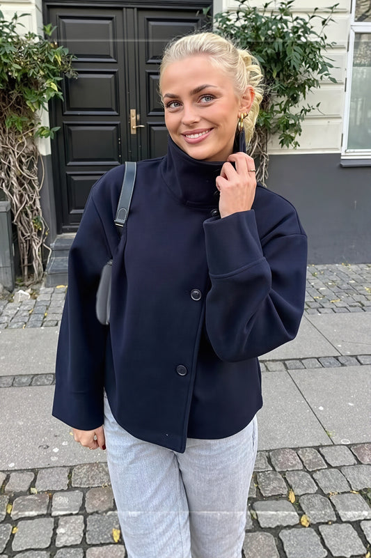 Asymmetric Collar Button Front Short Coat