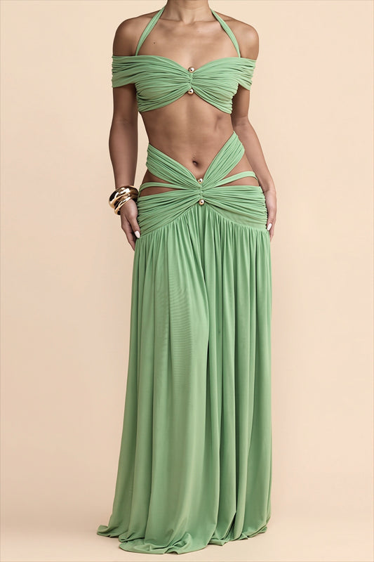 Off Shoulder Twist Maxi Skirt Set