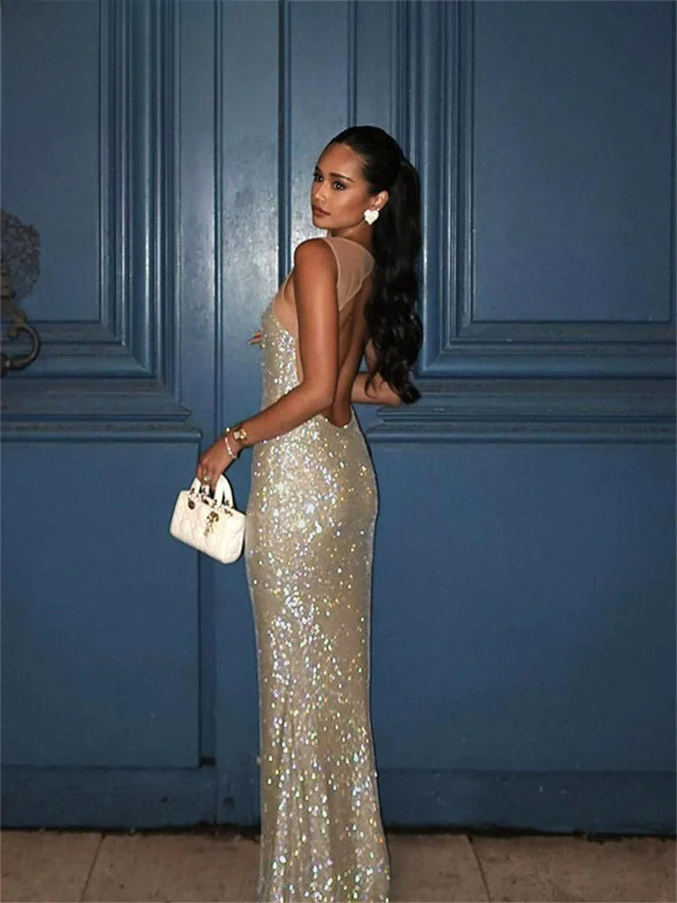 Bling Glitter Sequins Maxi Party Dress Partydress-241208