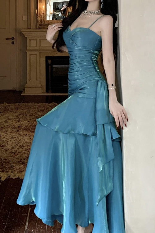 Satin Ruffle Trim Party Dress