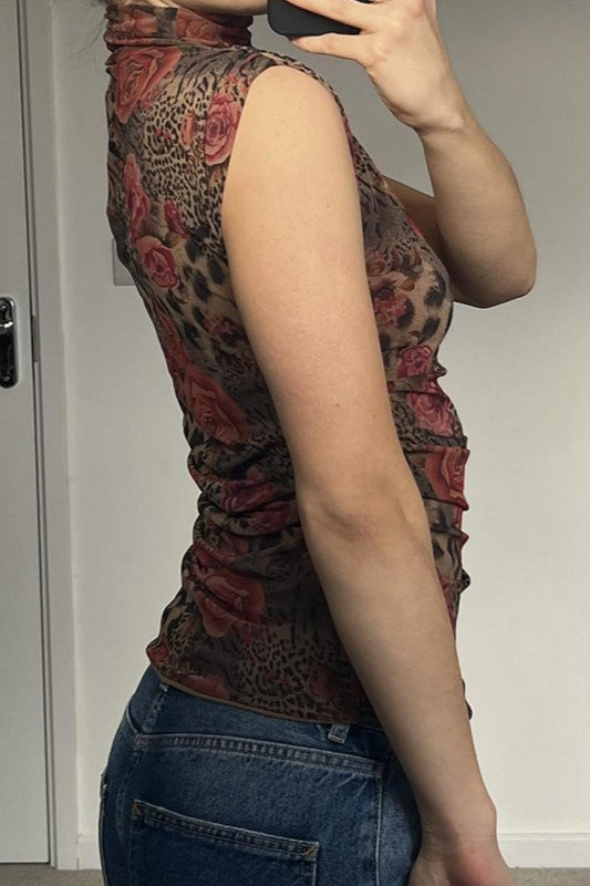 Chemisier à col montant et imprimé contrasté