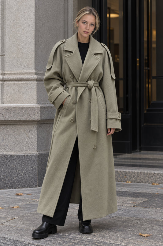 Turn-Down Collar Lace-Up Loose Overcoat