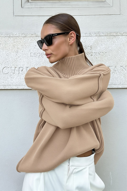 Side Slit Turtleneck Relaxed Sweater
