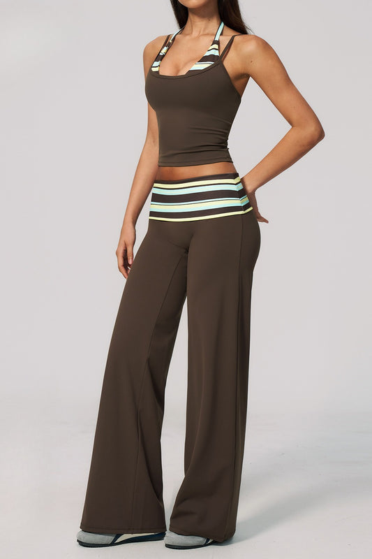 Stripe Printed Wide Leg Pants Set