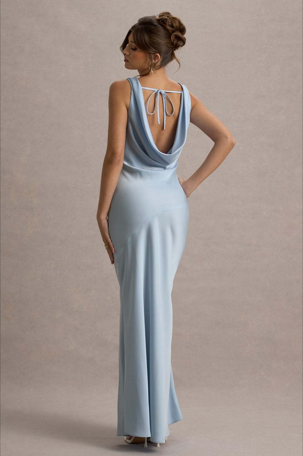 Satin Cowl Neck Fishtail Party Dress