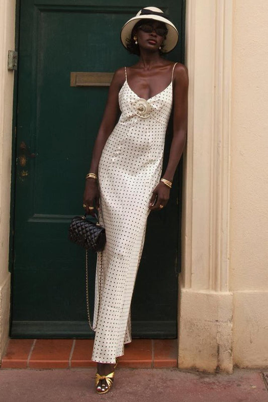 Robe longue moulante dos nu imprimée