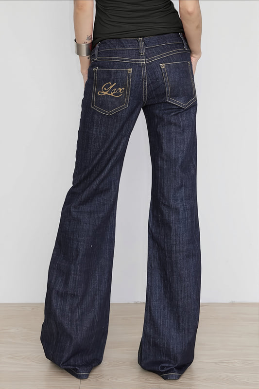 Embroidered Low Rise Flared Jeans