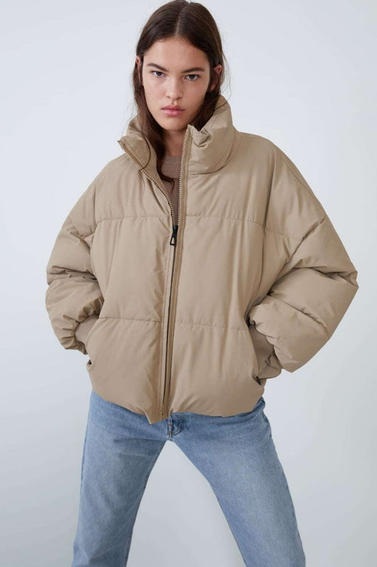 Casual Cropped Puffer Jacket S / Khaki