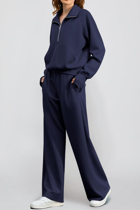 Half Zip Sweatshirt Pants Set