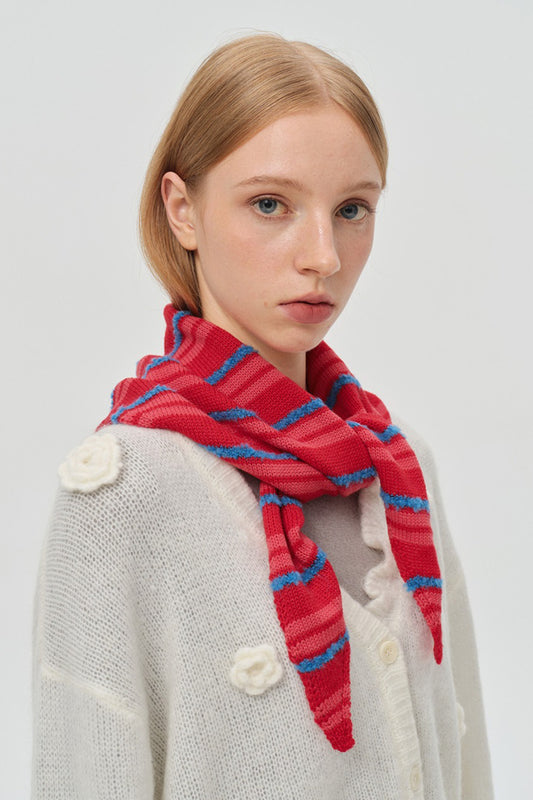 Wool Cotton Blend Striped Triangle Knitted Scarf